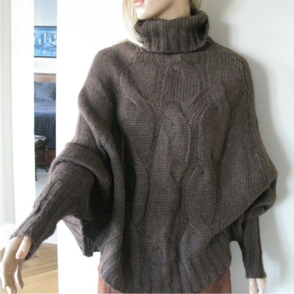 Brown Turtleneck Cable Knit Sweater
